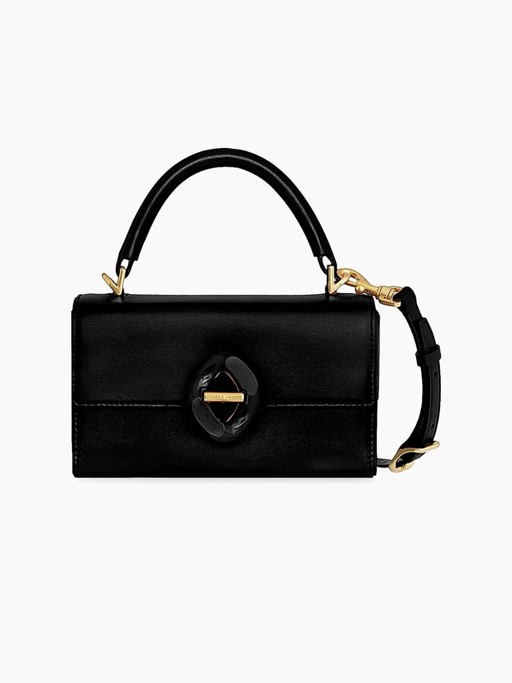 Rebecca Minkoff Black Leather Top-Handle Bag With Gold Hardware